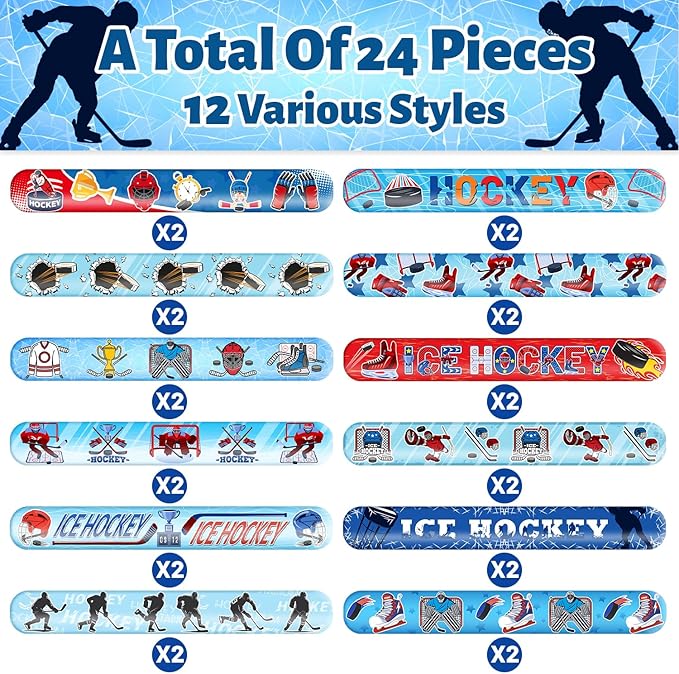 74 PCS Ice Hockey Party Favors, 24 PCS Ice Hockey Slap Bracelets 50 PCS Ice Hockey Stickers Ice Hockey Birthday Party Decorations Supplies Gifts for Kids Classroom Rewards
