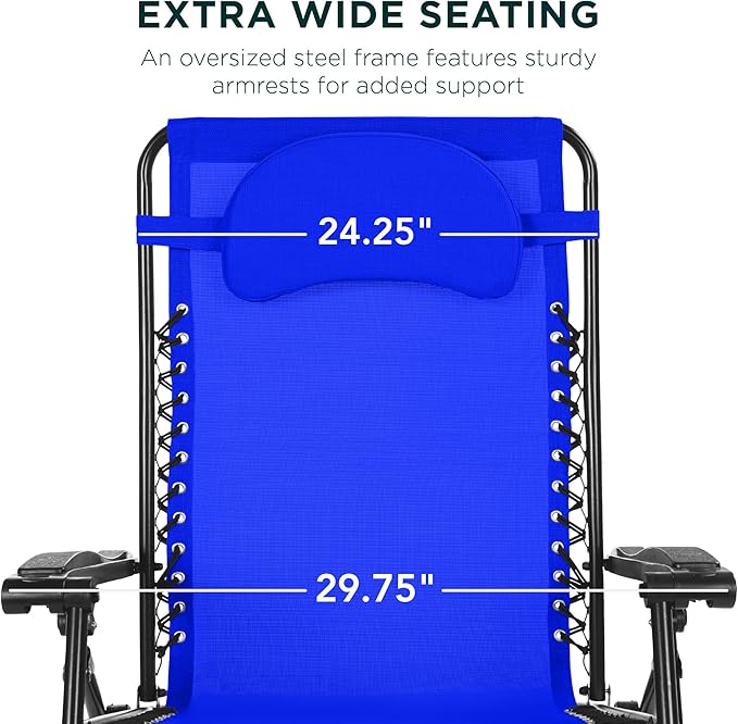 Best Choice Products Oversized Zero Gravity Chair, Folding Outdoor Patio Lounge Recliner w/Cup Holder Accessory Tray, Pillow - Cobalt Blue