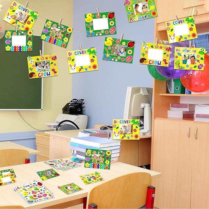 30 Packs Spring Craft Kits for Kids Springtime DIY Picture Frame Craft Flower Bee Butterfly Easter Art Craft Mothers Day Craft Party Favors Home Classroom Game Activities Bulletin Board Decoration