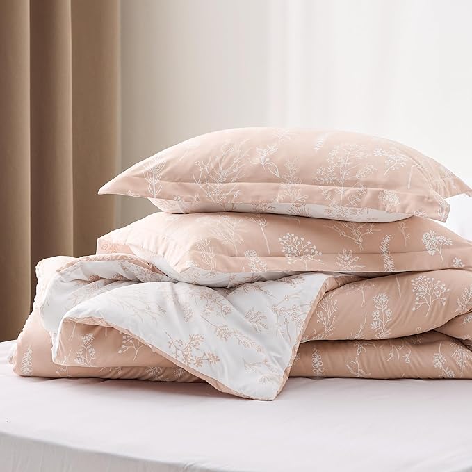 Bedsure Full Comforter Set - Dusty Rose Bed Set, 3 Pieces Cute Floral Bedding, 1 Soft Reversible Botanical Flowers Comforter and 2 Pillow Shams