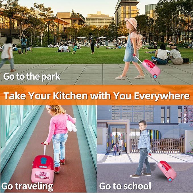 Awsoo Girl Toys Kitchen Playset for Toddlers 3, Portable and Multi-Functional Kitchen Playset with Toys Food, for Kids 3,4, 5, 6 Birthday Gift for Girls