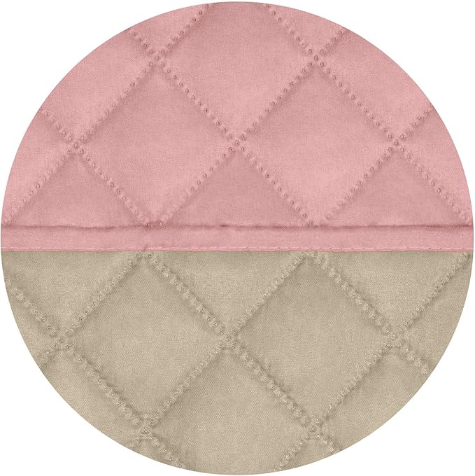PureFit Reversible Quilted Sofa Cover, Water Resistant Slipcover Furniture Protector, Washable Couch Cover with Non Slip and Elastic Straps for Kids, Dogs, Pets (Small Recliner, Pink/Beige)