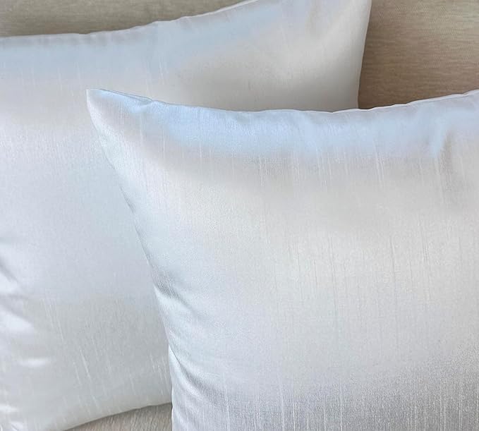 Aiking Home 18x18 Inches Faux Silk Square Throw Pillow Cover, Zipper Closure, White (Set of 2)