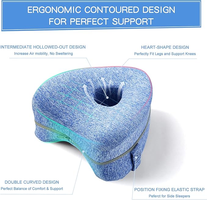 BEAUTRIP Leg Pillow | Ergonomic Side Sleeping Pillows | Memory Foam Knee Pillow with Strap for Side Sleeper | Leg Support Cushion with Removable and Washable Cover