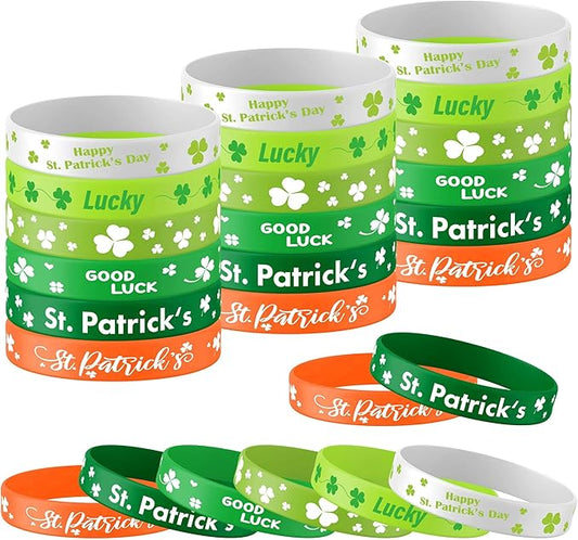 Lesnala 48 PCS St. patrick's day rubber wristband Shamrock Element Silicone Bracelet Theme Party Decoration for kids teens women men gifts holiday accessories Green