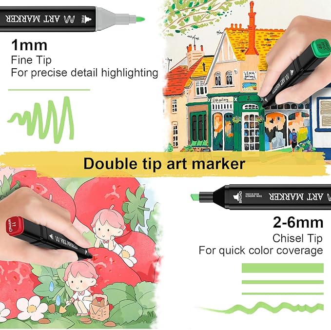 Alcohol Markers, 36 Colors Dual Tip Art Marker, Alcohol Based Markers for Kids Sketching Adult Coloring, Permanent Drawing Marker with Case and Holders