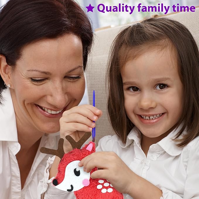 KRAFUN Easy Sewing Kit for Beginner Kids Arts & Crafts, 8 DIY Projects of Stuffed Dolls of Woodland Animals, Bear, Bunny, Fox, Owl, Instructions & Felt, Gift for Girls, Boys, Learn to Sew