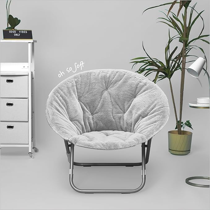 Urban Lifestyle Faux Fur Saucer Chair, 29"X32"X22", Grey