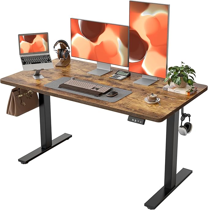 TIQLAB 55 * 28 Inches Standing Desk, Adjustable Height Stand up Desk,Sit Stand Home Office Table with Splice Board, Rustic Brown