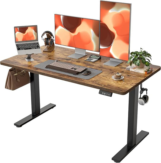 TIQLAB Standing Desk 47 x 24 inch, Electric Height Adjustable with Splice Board, Stand Up Desk, for Home Office, Black Frame/Rustic Brown Top