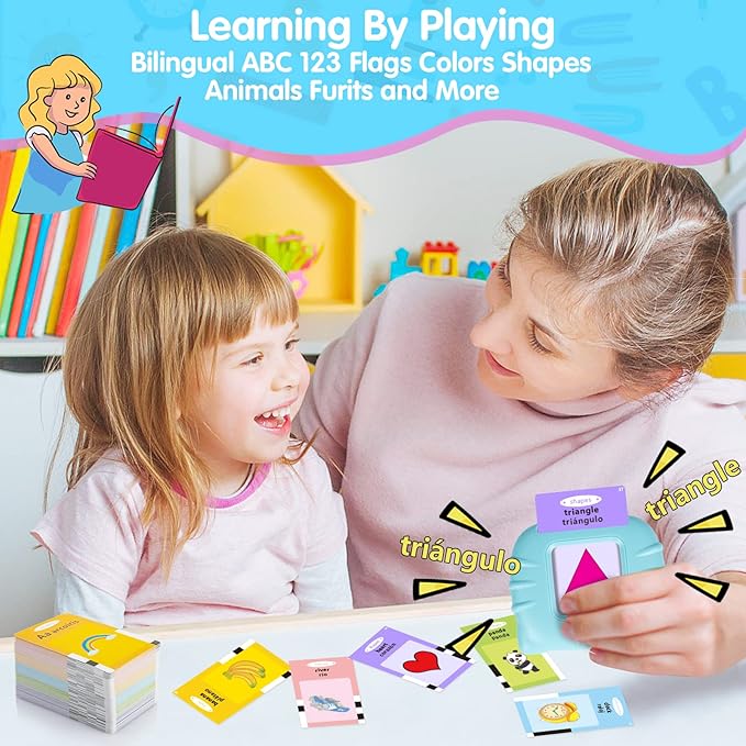 QuTZ ABC Learning Flash Cards for Toddlers 2-4 Bilingual Spanish English, Autism Toys, Speech Therapy Toys, Educational Learning Talking Sight Words Flash Cards for Boys and Girls, 275 Sight Words