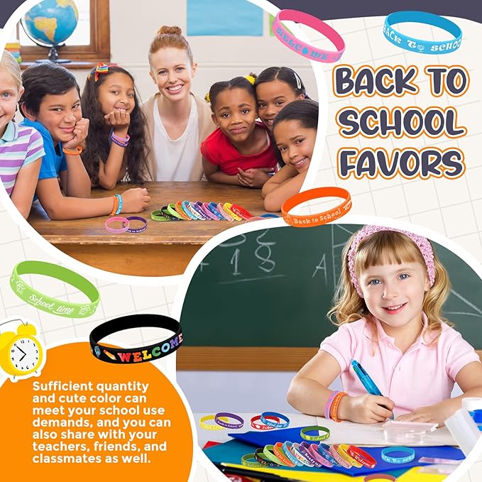 Libima 60 Pcs Welcome Back to School Bracelets Bulk Back to School Rubber Bracelets First Day of School Silicone Wristbands Back to School Gifts Goodie Bags Favors Class Rewards Party Supplies