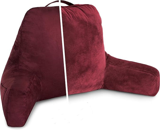 Husband Pillow Aspen Arizona Maroon, Reading Pillow Bed Rest Chair, Two-Sided Reversible Fabric, Large Lounge Cushion Adult Backrest with Arms, Comfy Back Support for Sit Sitting Up, Wash/Remove Cover