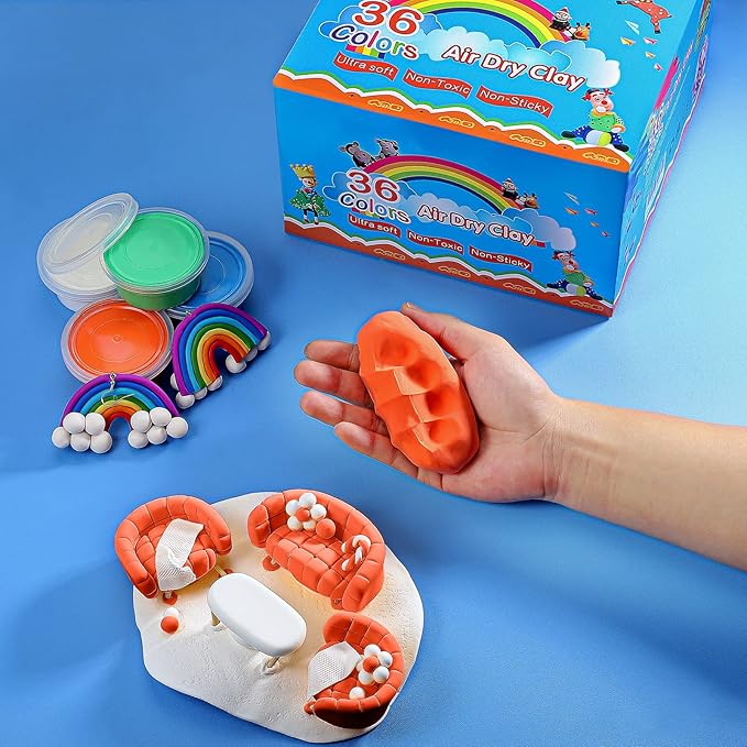 ifergoo Modeling Clay Kit - 36 Colors Magic Air Dry Ultra Light Clay, Safe & Non-Toxic, Great Toy Gift for Boys and Girls