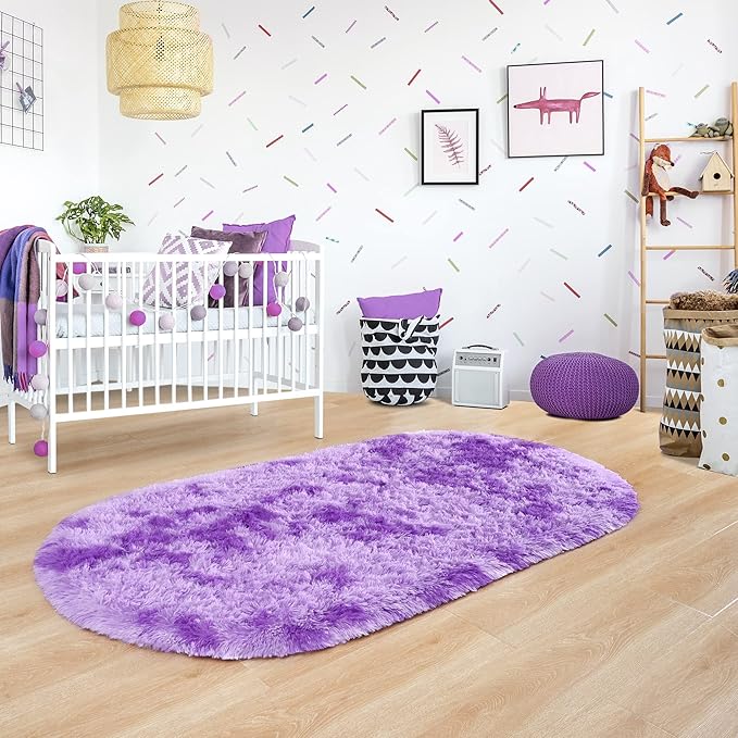 Noahas Oval Fluffy Purple Rug 2.6X5.3 Small Kids Rugs for Bedroom Girls And Boys Aesthetic,Bedside Bedroom Rug,Ultra Soft Runner Carpet Modern Shaggy Nursery Area Rugs Home Decor''