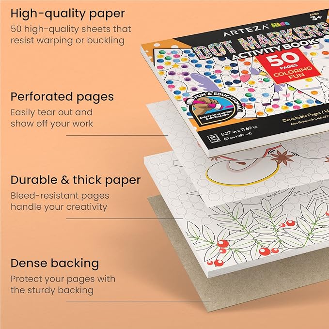 ARTEZA Kids Dot Markers and Activity Book, 6 Nontoxic Bingo Daubers