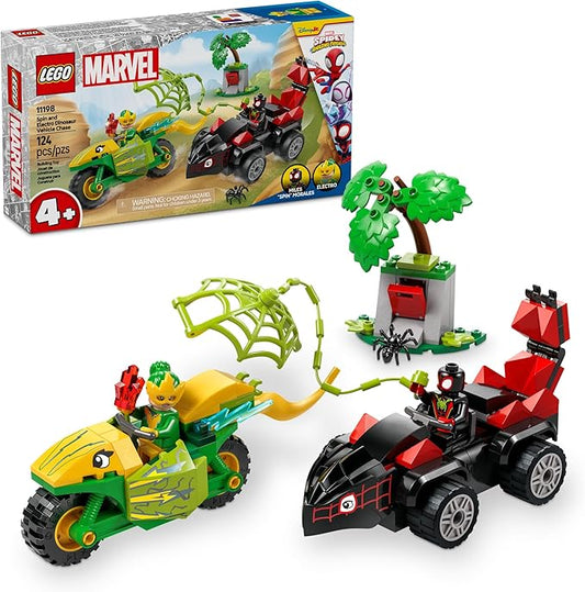 LEGO Marvel Spidey and His Amazing Friends Spin and Electro Dinosaur Vehicle Chase - Car and Motorcycle Preschool Building Toy for Kids, Boys and Girls, Ages 4+ - Gift Idea for Birthdays - 11198