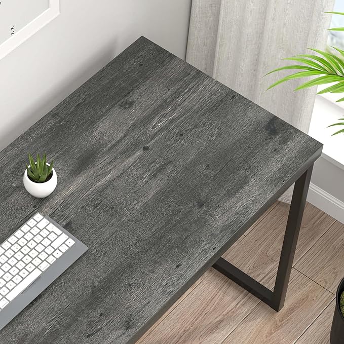 EXCEFUR Modern Computer Desk, Small Home Office Desk, Wood and Metal Writing Study Table Workstation for Bedroom Living Room, Rustic Grey, 47 inch