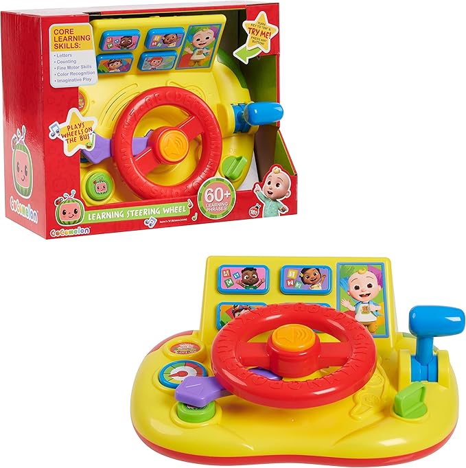 CoComelon Learning Steering Wheel with Lights and Sounds, Learning & Education, Batteries Included, Medium, Kids Toys for Ages 3 Up by Just Play