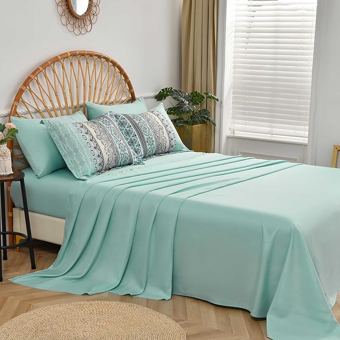 Cottolester Boho Comforter Set Full Size,8 Piece Bed in a Bag Sage Green Paisley Comforter and Sheet Set,Striped Bedding Set Soft Microfiber Complete Bedding Set