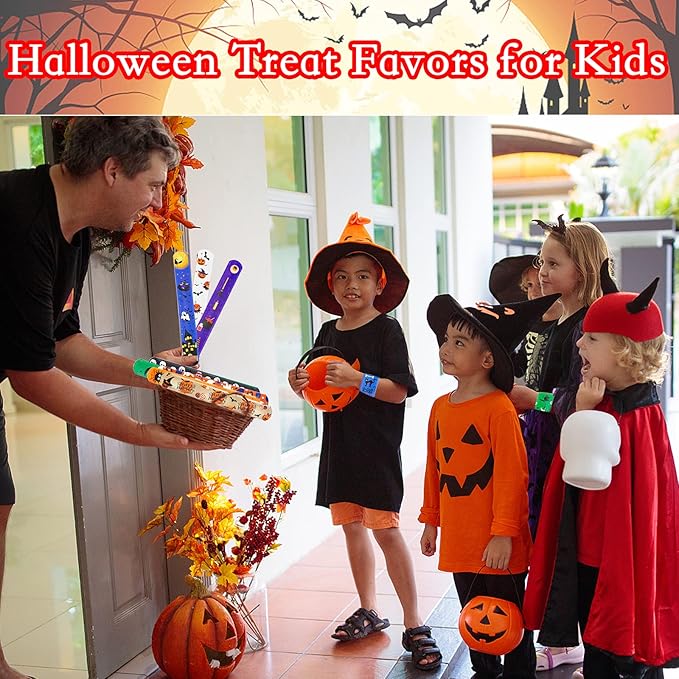 48Pcs Halloween Party Favors Slap Bracelets Trick or Treat Favors for Kids and Classes Treats for Children Halloween Bracelets Halloween Goodie Bag Fillers Halloween Toys for Kids