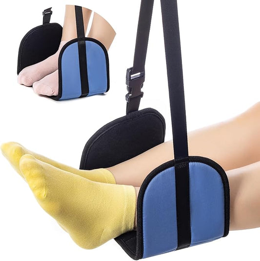 Perfitel Airplane Footrest Hammock, Adjustable Portable Travel Footrest with Thickened Foam, PVC Board, Breathable Soft Lining (Blue)