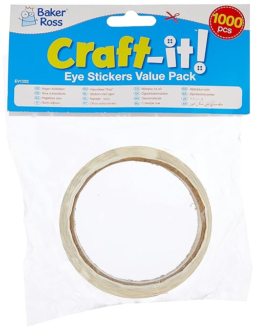 Baker Ross EV1202 Eye Stickers - Pack of 1000, Embellishments for Kids to Add to Arts and Crafts Projects, Stick On Eyes, Black & White