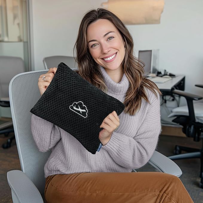 BEDELITE Travel Blanket with Bag, Ultra-Soft Jacquard Fleece Blanket with Luggage Sleeve & Backpack Clip, Airplane Blanket Travel Essentials, Black