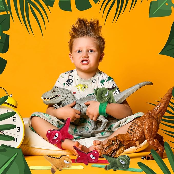 Leyndo Animal Slap Bracelets Stuffed Animal, Stuffed Animal Plush Slap Bracelets Bulk Kids Toys, 8 Inches (Dinosaur,6 Pcs)