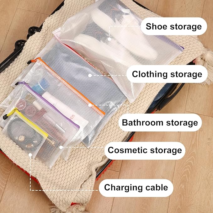 EOOUT 38pcs Mesh Zipper Pouch, Waterproof Zipper Bags, 8 Sizes Plastic Travel Pouch, 12 Colors, Multipurpose for Board Game, Travel Storage, School Supplies, Office Appliances, Home Organize