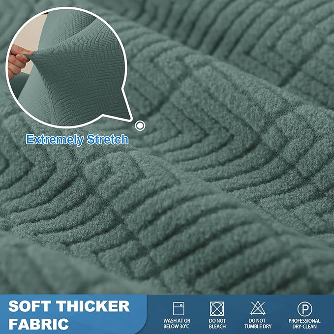 JIVINER 3 Piece Oversized Recliner Covers for Large Recliner with Pockets Stretch Jacquard Lazy Boy Reclining Couch Cover Soft Furniture Couch Protector with Elastic Bottom (1 Seater-XL, Pea Green)