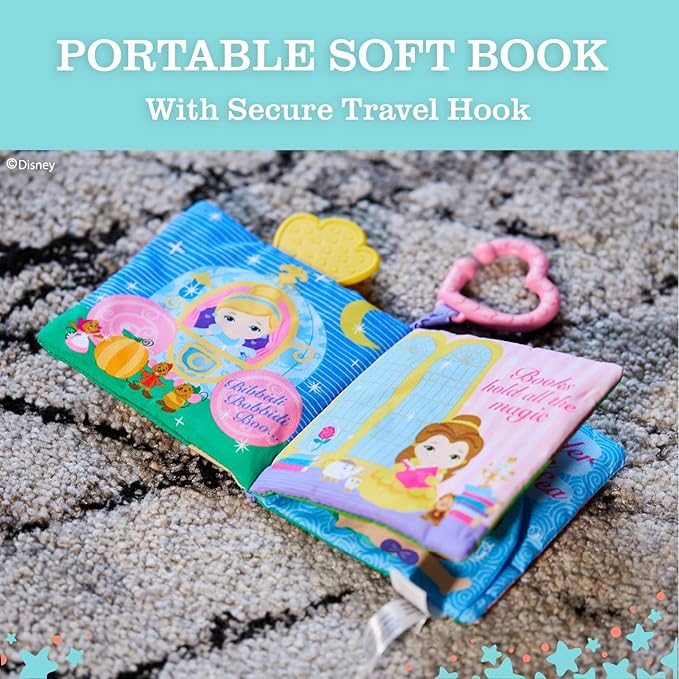 KIDS PREFERRED Disney Baby - Disney Princess Soft Book with Teether Toy & Crinke Pages - Picture Book for Newborns