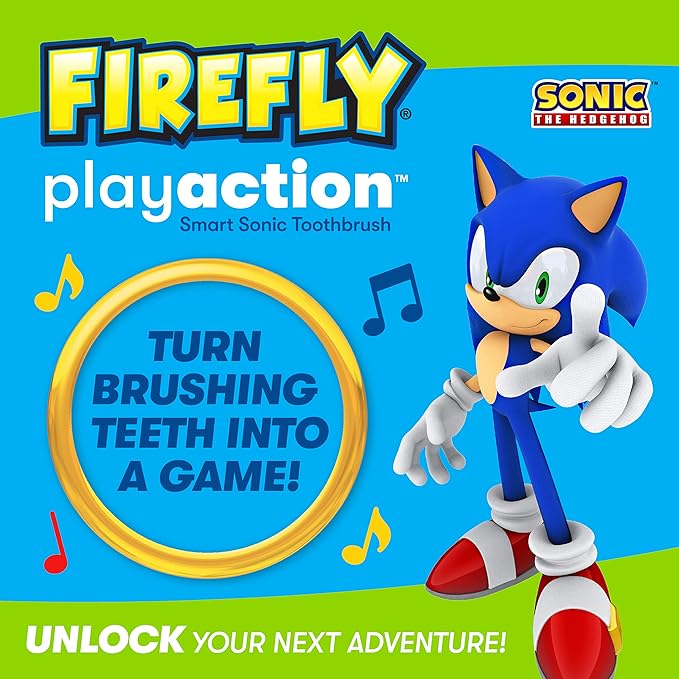 FIREFLY Play Action Sonic The Hedgehog Toothbrush Kit, Interactive Battery Operated Toothbrush with Lights, Music and Games, Batteries Included, Ages 3+