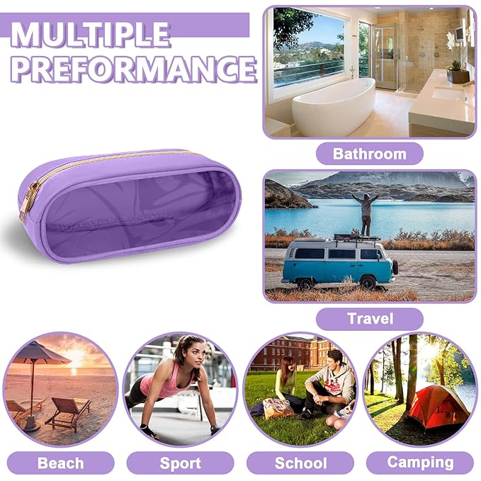 UIXIZQ Clear Small Pencil Pouch Makeup Bag for Purse,Nylon&PVC Pencil Case Waterproof Makeup Brush Holder with Zipper,Preppy Transparent Pen Bag Travel Cosmetic Bag for Women Men Office(Slim-Purple)