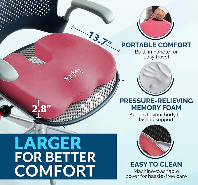 ComfiLife Premium Gel & Memory Foam Seat Cushion – Doctor Recommended Office Chair Cushion, Car Seat Cushion – Chair Cushions for Back & Sciatica Pain Relief – Seat Cushions for Office & Desk (Pink)