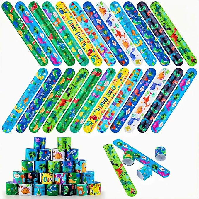 48 Pcs Slap Bracelets for Kids Dinosaur Snap Bracelets Bulk Bracelet for Boys Party Supplies Favors Classroom Prizes Exchanging Gifts Christmas Easter Thanksgiving Holiday Gifts