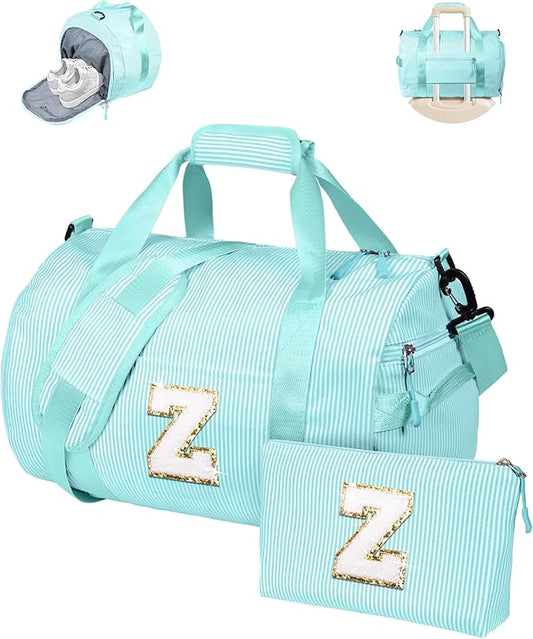 Gifts for Grandkids, Girls Travel Duffle Bag, Kids Initial Overnight Bags with Shoe Compartment, Personalized Weekend Bag with Cosmetic Pouch, Birthday Gift for 12 Year Old Girl (Letter Z)