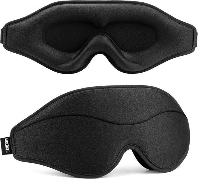 MOEASEii Sleep Mask - Total Blackout 3D Sleeping Mask, Super Lightweight & Silky Soft Eye Mask for Sleeping, Fully Adjustable Fit for Home, Office, Traveling, Meditation, Yoga, Black