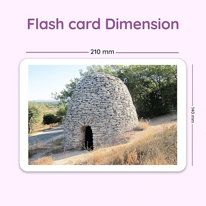 hungry brain Flash Cards for Toddlers, 24 Types of Houses Flashcards, Double-Sided, Montessori, Educational, Kindergarten - Preschool Learning Activities, Gifts for Kids, 1, 2, 3, 4 Years Babies