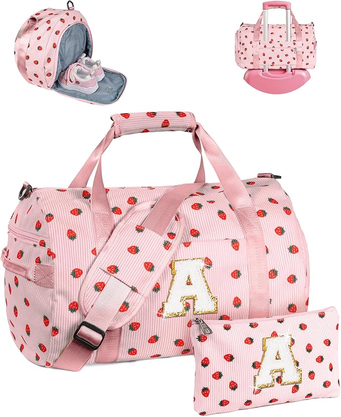 Valentines Gifts-Teen Girl Gifts Trendy Stuff, Girls Gym Bag, Kids Weekend Duffel Bags with Shoe Compartment, Initial Travel Tote with Makeup Bag, Birthday Gift for Grandkids (Letter A)