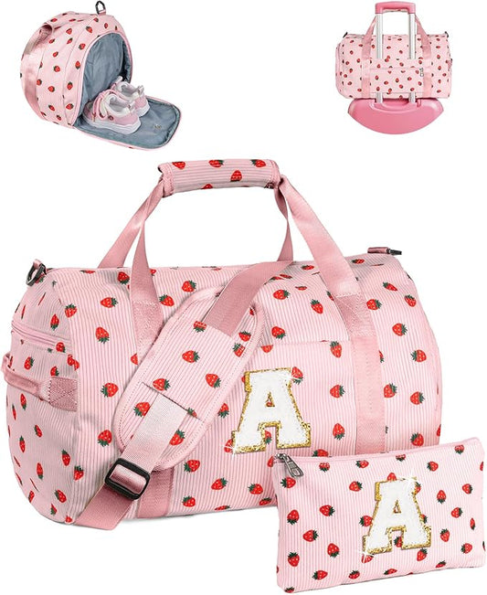Valentines Gifts-Teen Girl Gifts Trendy Stuff, Girls Gym Bag, Kids Weekend Duffel Bags with Shoe Compartment, Initial Travel Tote with Makeup Bag, Birthday Gift for Grandkids (Letter A)