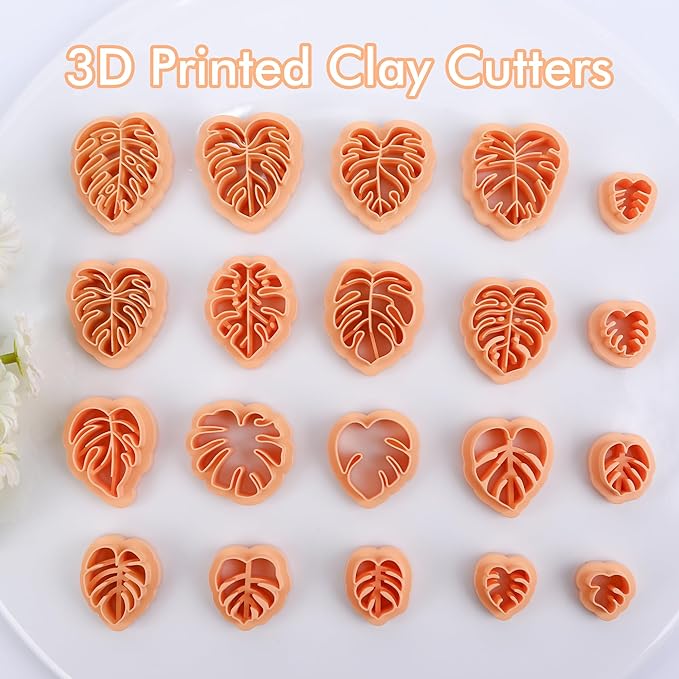 Puocaon Monstera Polymer Clay Cutters - 20 Leaves Clay Cutters for Polymer Clay Earrings Making, Tropical Leaf Clay Jewelry Cutters, Embossed Leaves Clay Cutters for Earrings, Monstera Clay Cutters