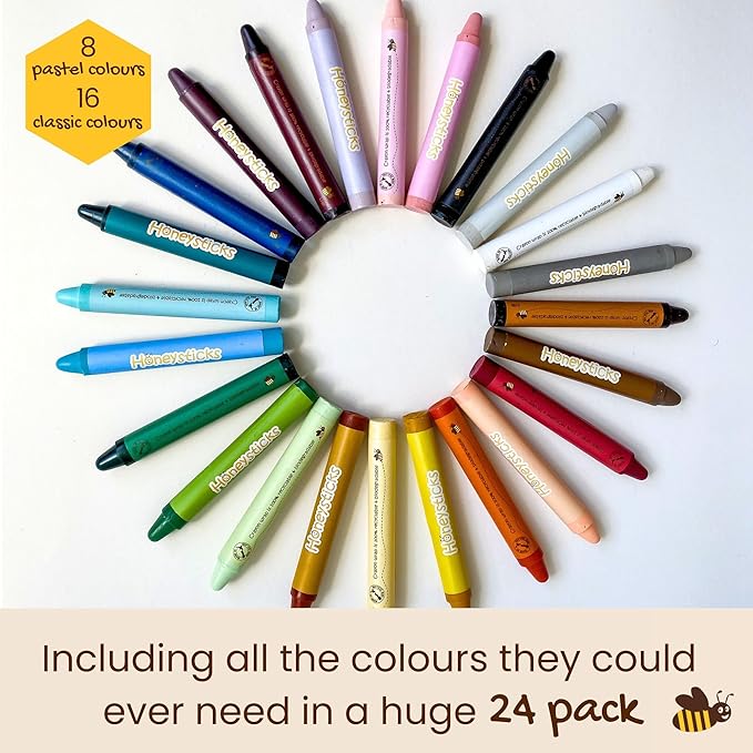 Honeysticks Jumbo Crayons (24 Pack) - 100% Pure Beeswax, Non-Toxic, Unbreakable, Eco-Friendly Crayons for Kids 2-8
