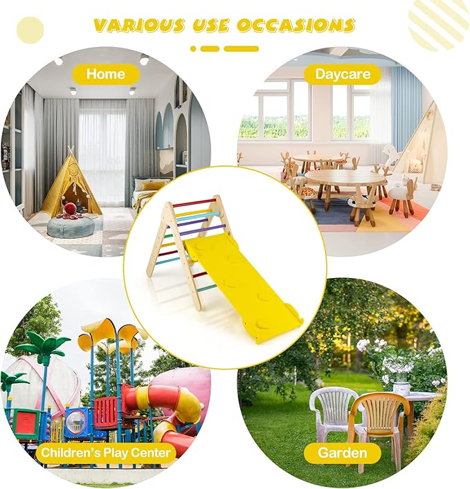 HONEY JOY Triangle Climber with Ramp, 2-Side Ramp for Climb & Slide, Kids Climbing Triangle Ladder for Daycare, Gym & Playground, Wooden Montessori Climbing Toys for Toddlers, Gift for Boys Girls