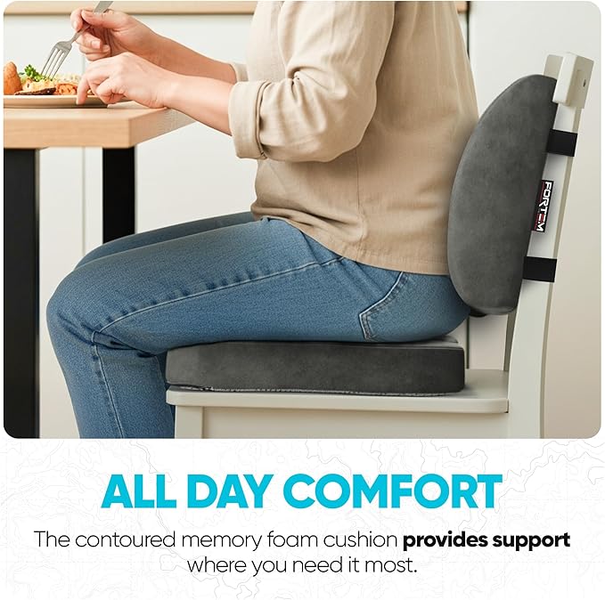 FORTEM Seat Cushion, Office Chair Cushion, Lumbar Support Pillow for Office Chair, Memory Foam Sciatica Coccyx Tailbone Pressure Pain Relief, Car Sitting Pad, Washable Non Slip