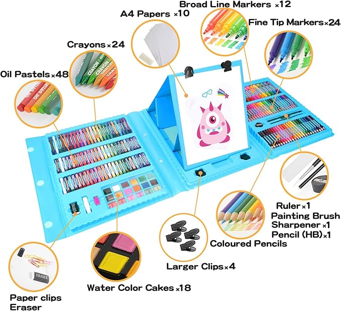 297PCS Art Supplies,Drawing Art Kit for Kids Girls Boys Teens Artist, Art Set Case with Trifold Easel, Includes Oil Pastels, Crayons, Colored Pencils, Coloring Book, Scissors, Origami Paper 40 Sheets