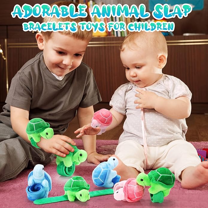 Lenwen 8 Pcs Stuffed Animal Slap Bracelets for Kids Plush Animals Slap Bracelets Bulk Cute Tiger Giraffe Turtle Koala Bracelets Wrist Animals for Girls Boys Valentine's Day Party