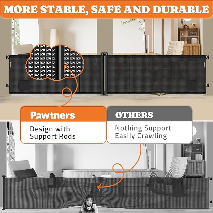 2-in-1 Retractable Baby Gates, 41" Tall Mesh Dog Gate with Cat Door 2-Pack, One Side Up to 200" Wide, Total 400" Wide, Long Retractable Pet Gate for Yard Swimming Pool Garage Indoor Outdoor-Black