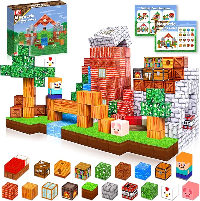 Goody King Magnetic Blocks |100PCS Magnetic Building Cube Game, Constructions Toys for Boys & Girls Age 3-4, 5 6 7 8 9 10, STEM Montessori Stacking Toy, Sensory Tiles Building Birthday for Toddlers