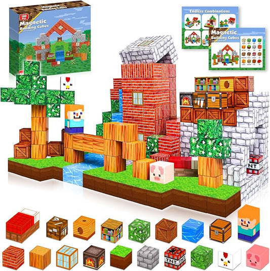 Goody King Magnetic Blocks |100PCS Magnetic Building Cube Game, Constructions Toys for Boys & Girls Age 3-4, 5 6 7 8 9 10, STEM Montessori Stacking Toy, Sensory Tiles Building Birthday for Toddlers